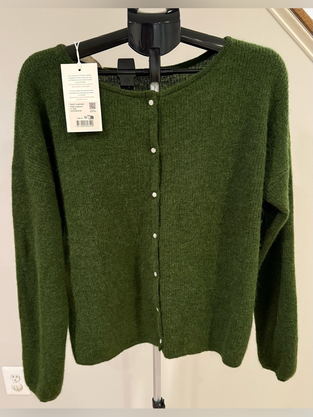 Sezane Gaspard Cardigan Sweater Perfect Green NWT XXL